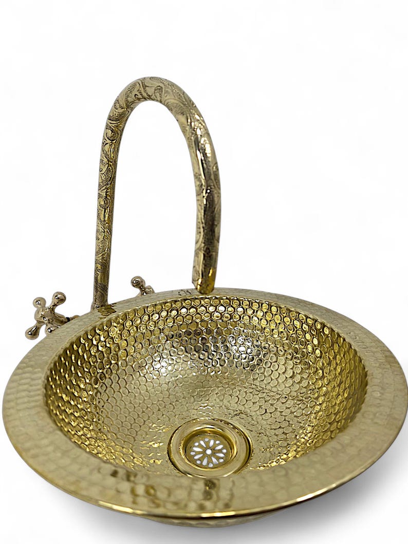 Artisanal Hammered Brass Drop-In Basin with Flanged Rim