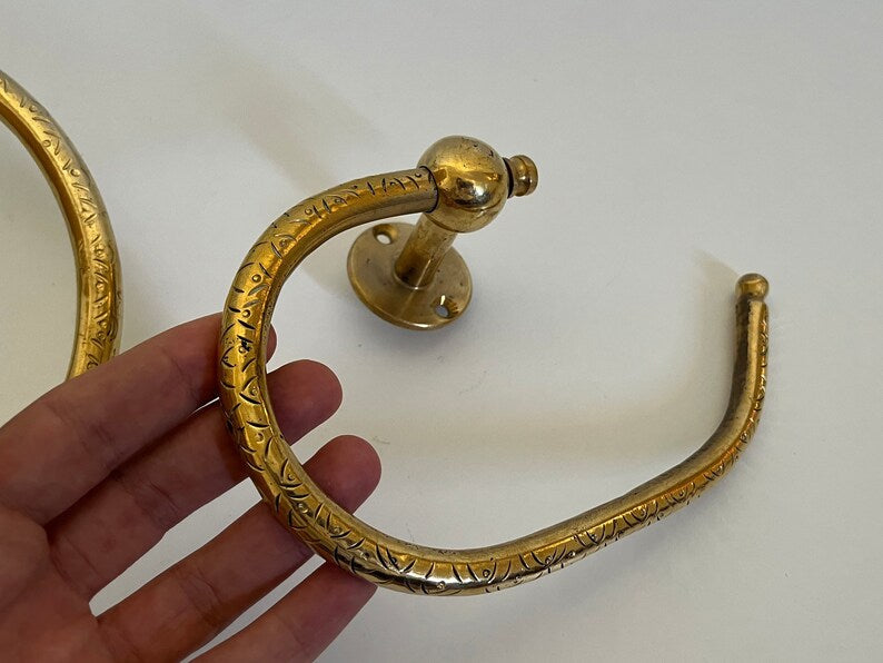 Handmade Brass Toilet Paper Holder & Towel Ring