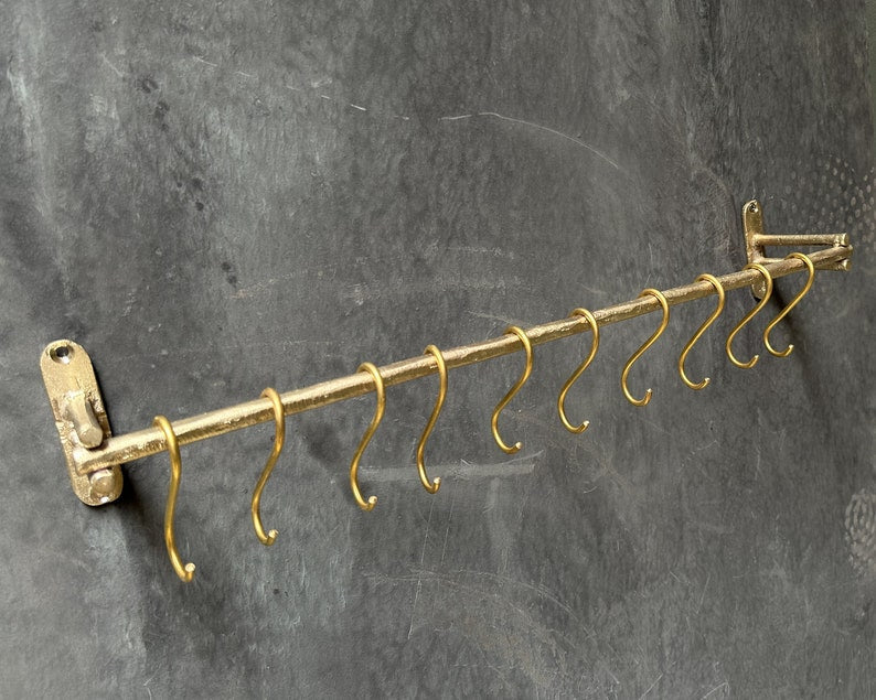 Unlacquered Brass Wall Mounted Pot Rack