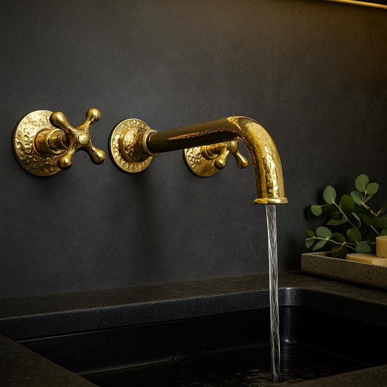 Wall-Mounted Unlacquered Brass Basin Faucet