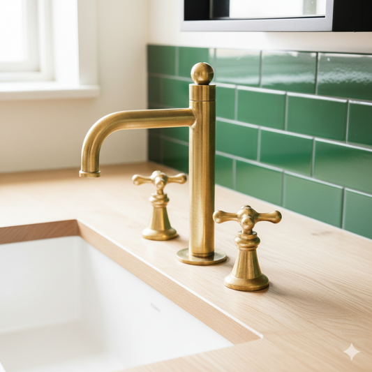 Handcrafted Unlacquered Brass Widespread Bathroom Faucet