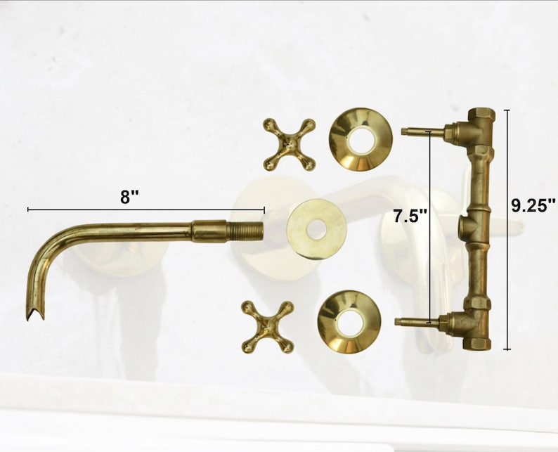 Unlacquered Brass Wall Mount Bathroom Faucet