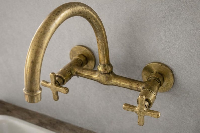 Wall-Mount Brass Bridge Faucet Hammered Living Finish