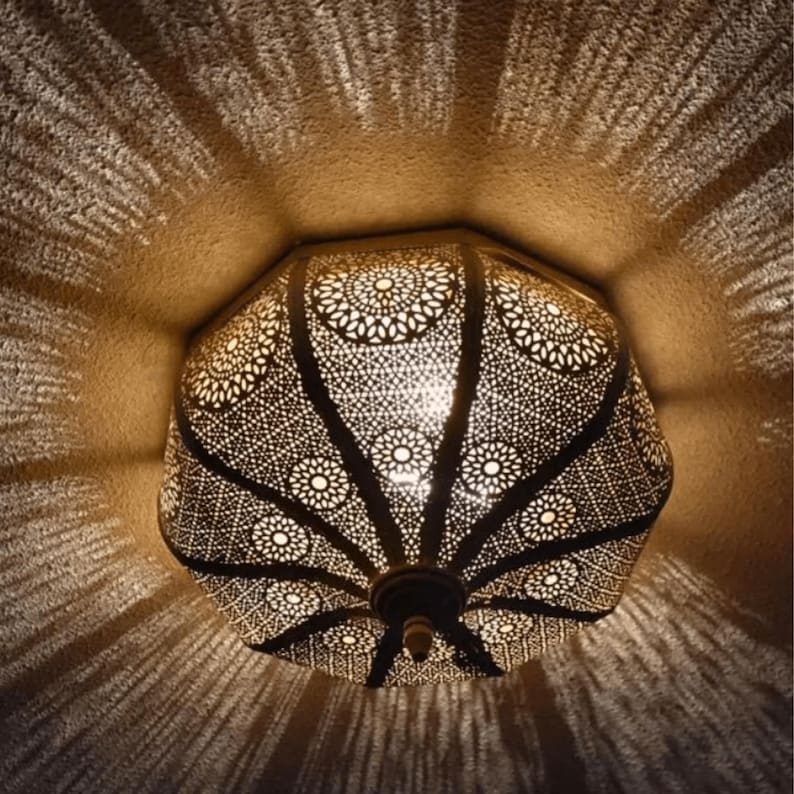 Hand-Pierced Moroccan Brass Ceiling Light