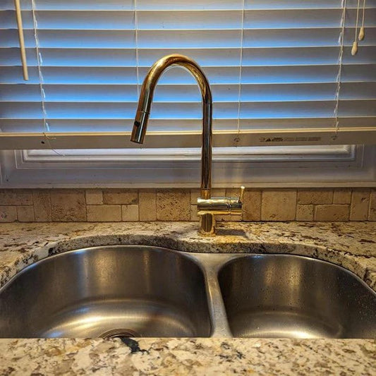 Brass Kitchen Faucet with Pull-Down Sprayer