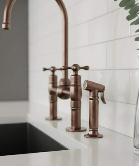 Antique Copper Bridge Kitchen Faucet