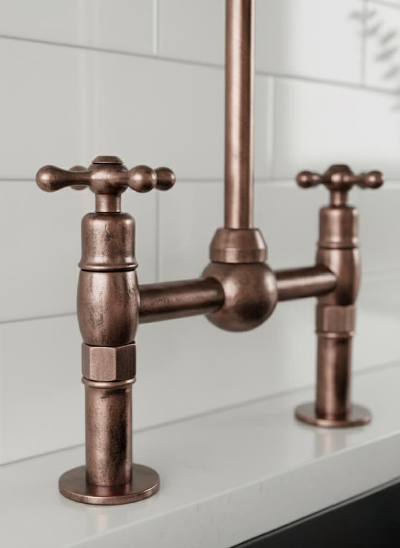 Antique Copper Bridge Kitchen Faucet