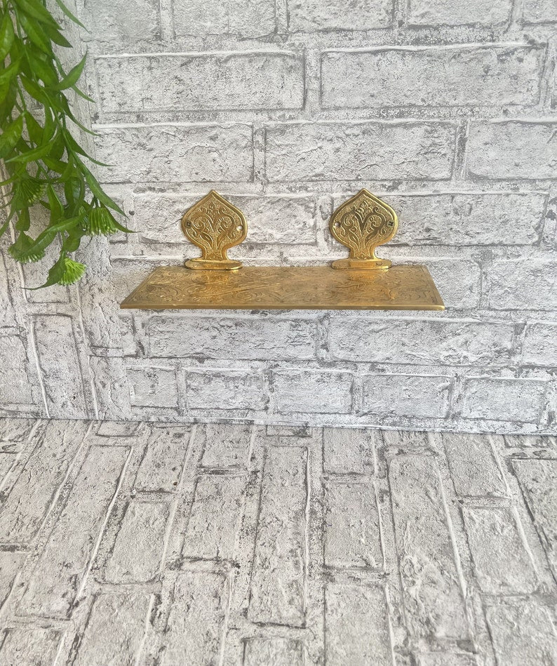 Hand-Engraved Moroccan Brass Wall Shelf