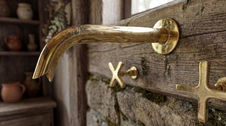 Wall-Mount Unlacquered Brass Faucet 3-Hole Basin Mixer