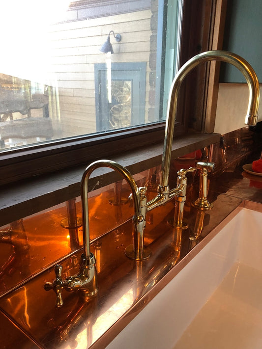 Polished Brass Kitchen Bridge Faucet Set