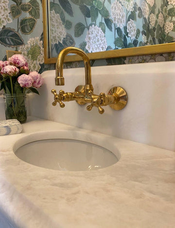 Unlacquered Brass Wall-Mounted Bridge Faucet