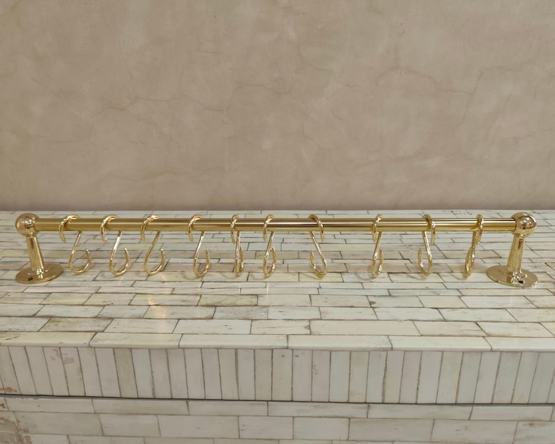 Unlacquered Brass Pot Rail with S Hooks