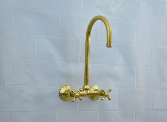 Wall Mounted Vintage Brass Kitchen Faucet