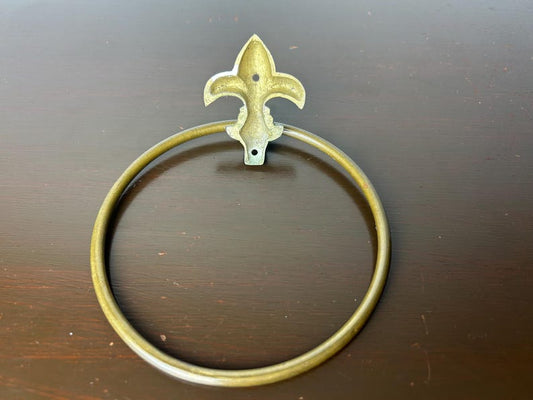 Brass Fleur-De-Lis Towel Ring Wall Mounted Bathroom Fixture