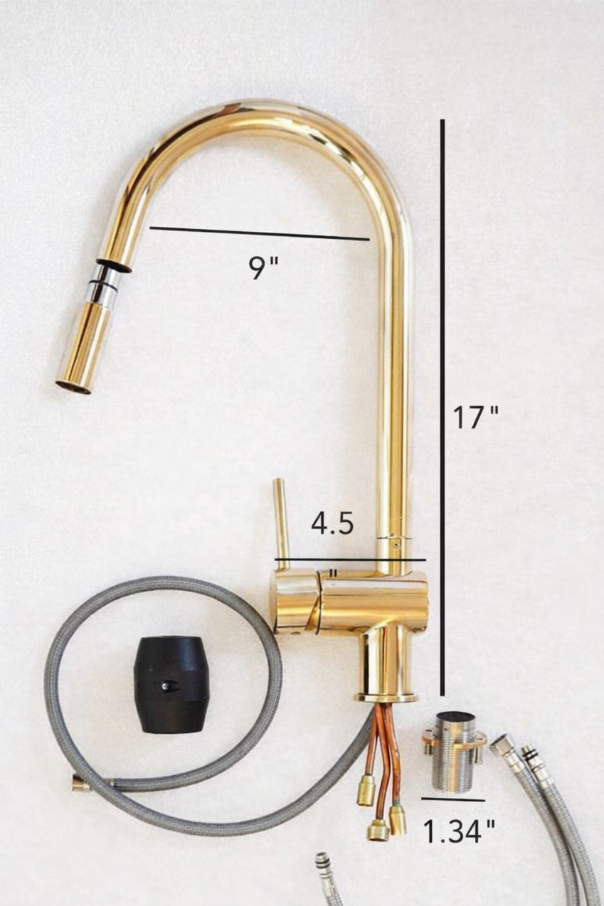 Unlacquered Brass Pull-Down Kitchen Faucet Set