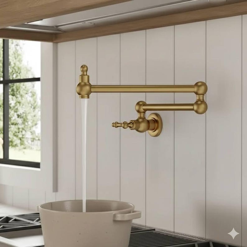 Unlacquered Brass Double Swing Pot Filler Faucet