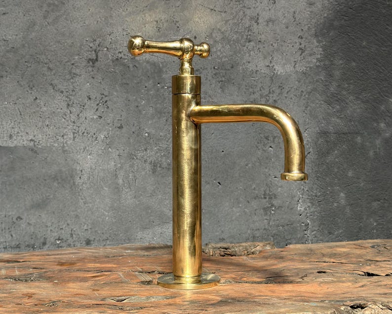 Vintage Brass T-Handle Faucet with Curved Spout