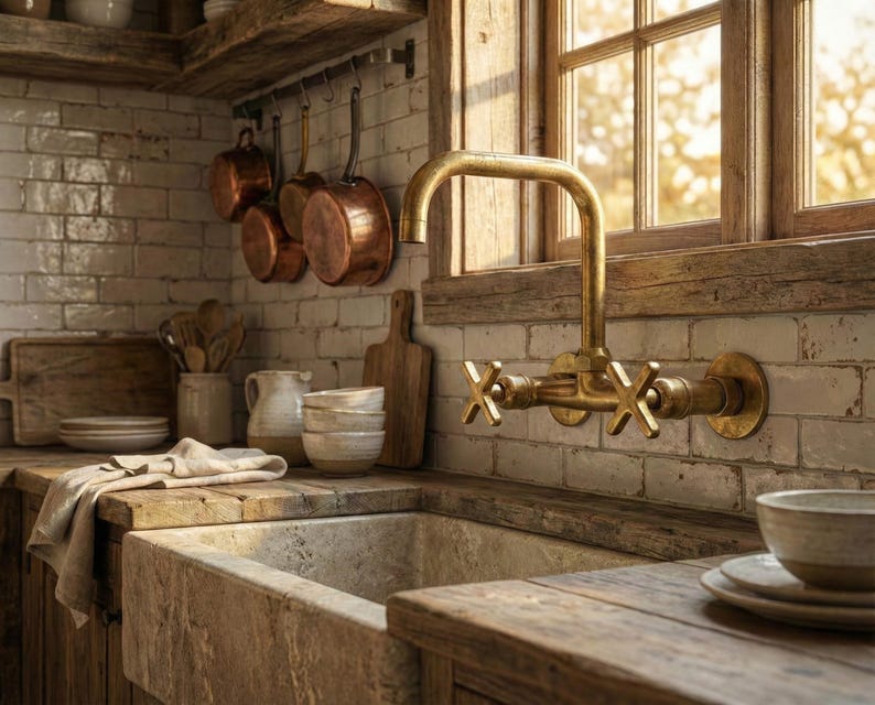 Unlacquered Brass Wall Mount Kitchen Faucet