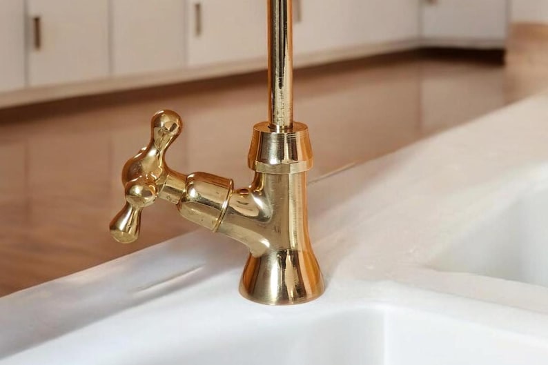 Solid Brass Gooseneck Kitchen Faucet with Cross Handle