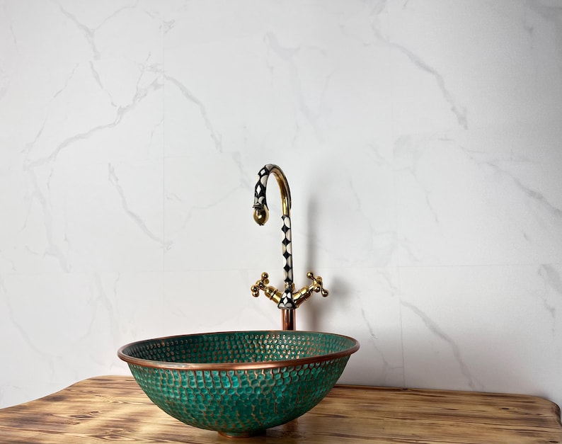 Hammered Green Patina Copper Vessel Sink