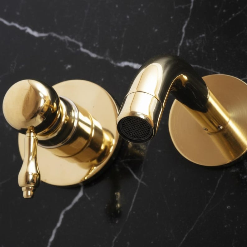 Polished Brass Wall Mount Bathroom Faucet