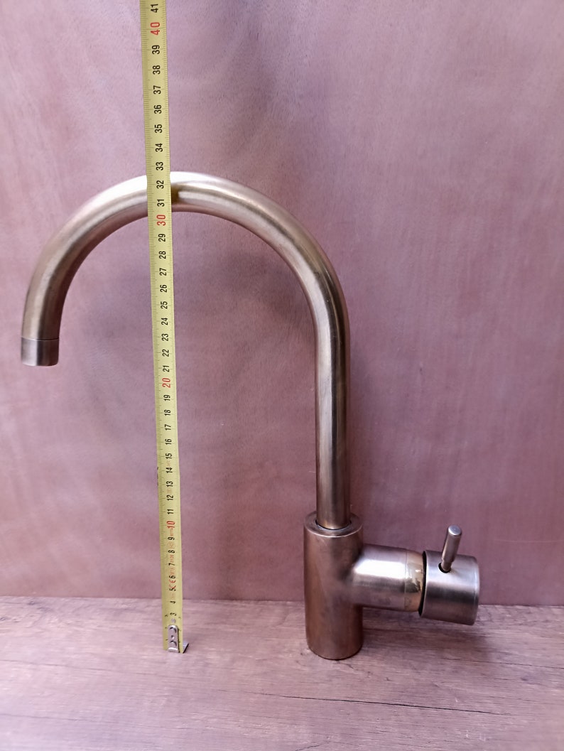 Brushed Antique Brass Gooseneck Kitchen Faucet with Lever Handle
