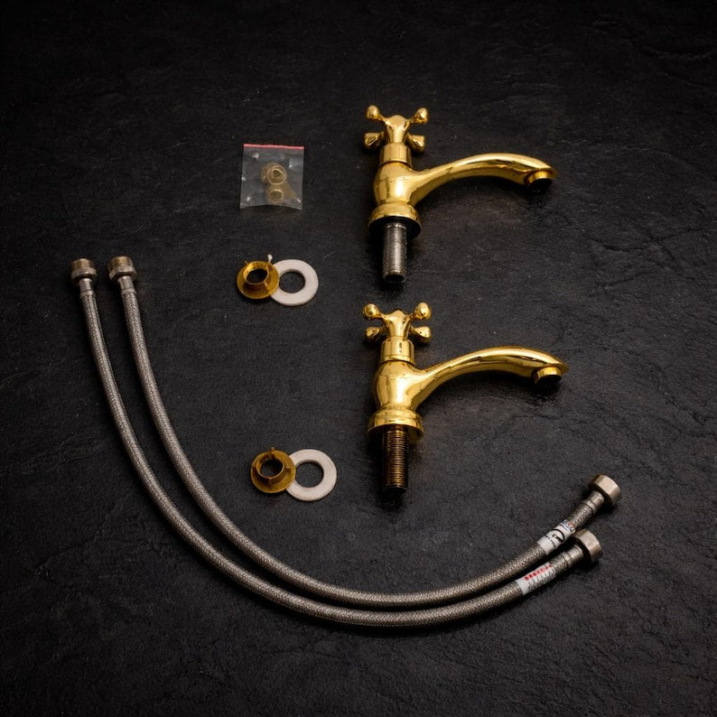 Polished Brass Cross-Handle Bathroom Faucet