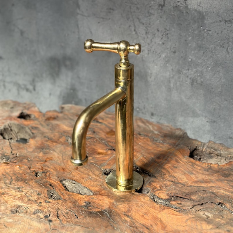 Handcrafted Solid Brass Vessel Sink Faucet with Cross Handle