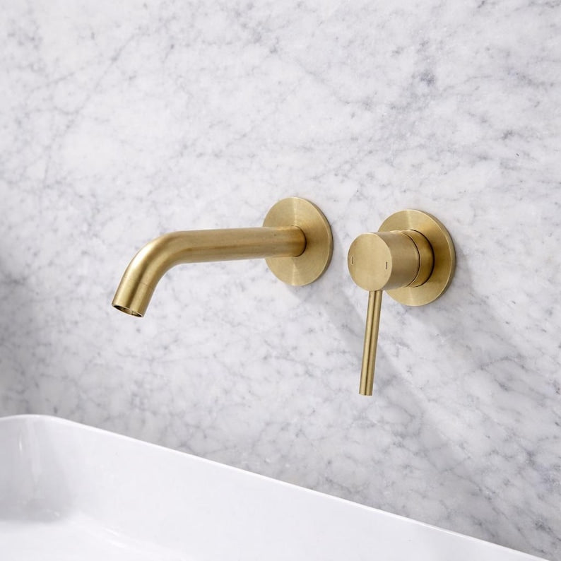 Brushed Brass Wall Mount Bathroom Faucet