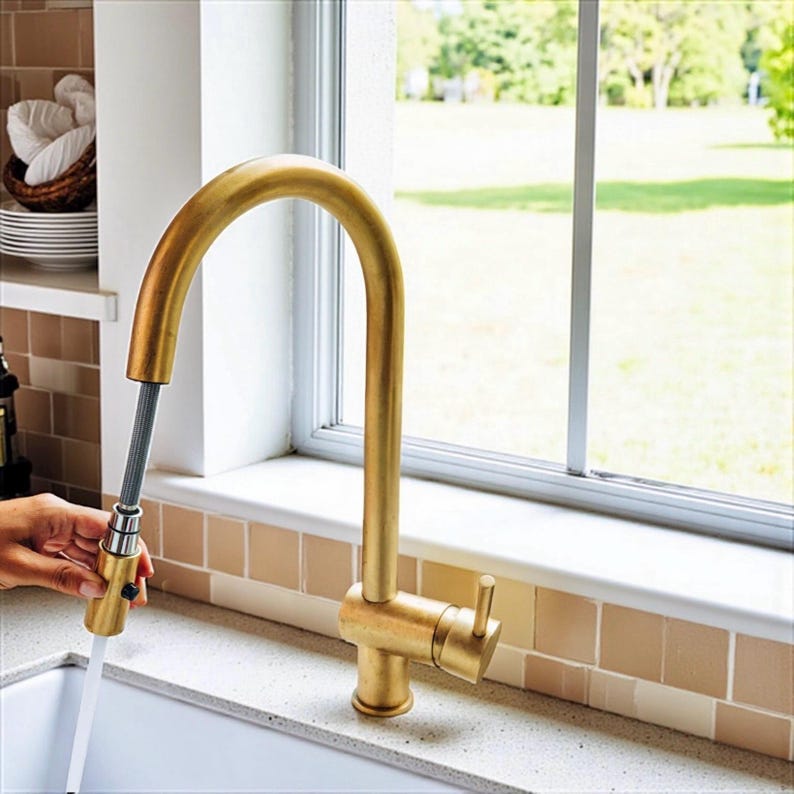 Unlacquered Brass Pull-Down Kitchen Faucet