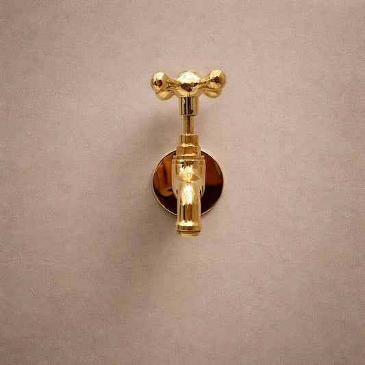 Polished Brass Wall Mount Faucet with Cross Handle