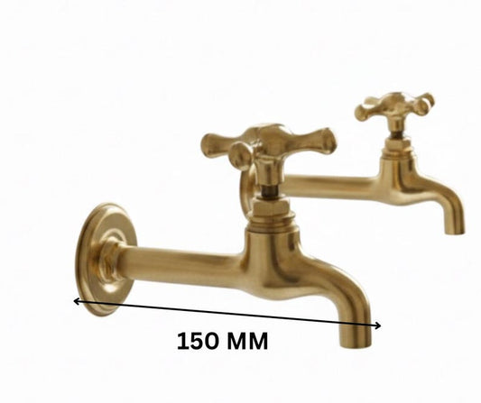 Unlacquered Brass Wall Mount Bathroom Faucet with Cross Handles