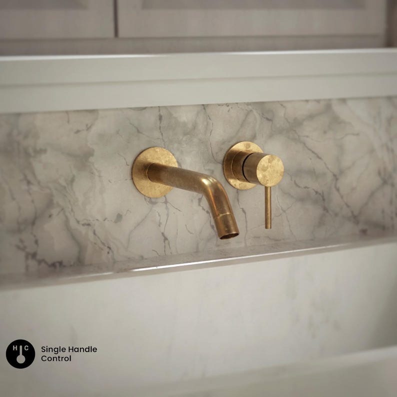 Unlacquered Brass Wall Mount Bathroom Faucet