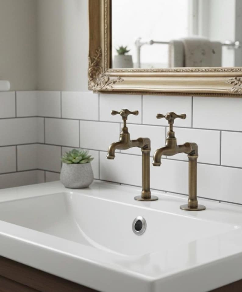 Vintage Unlacquered Brass Deck Mount Faucet