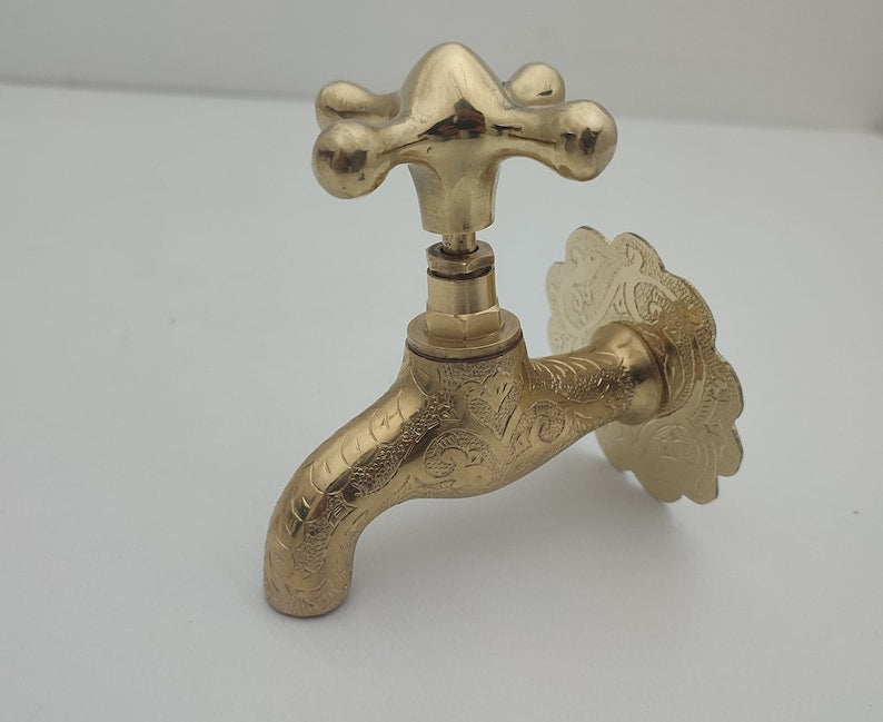 Engraved Solid Brass Wall Faucet