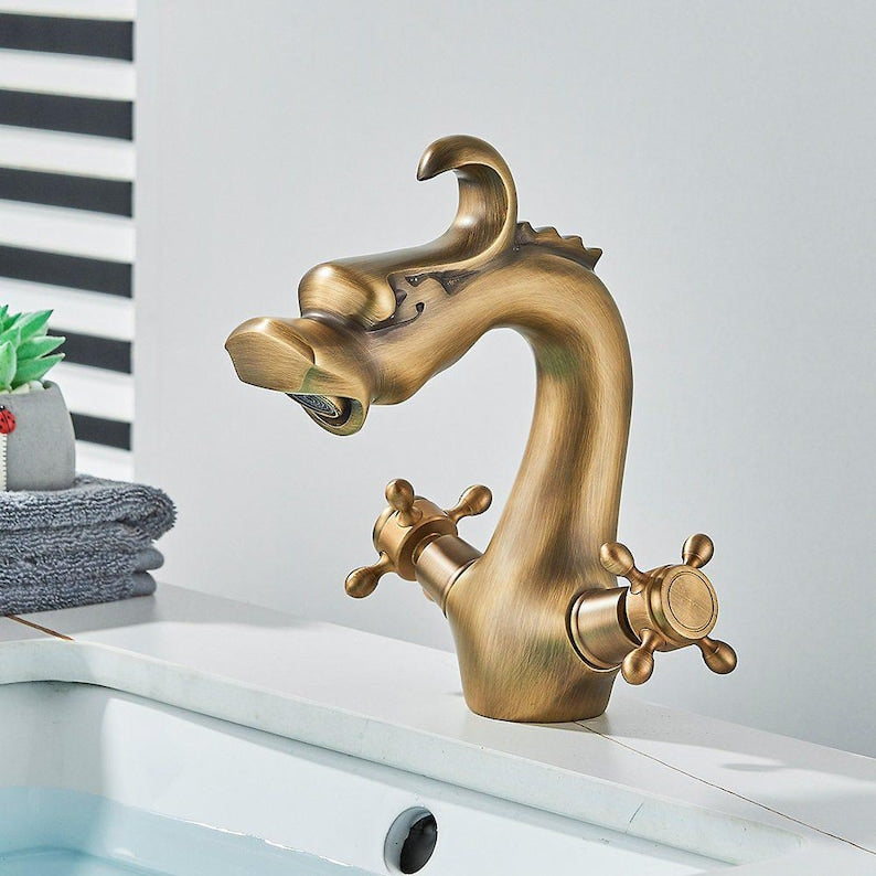 Handcrafted Antique Brass Mythical Faucet