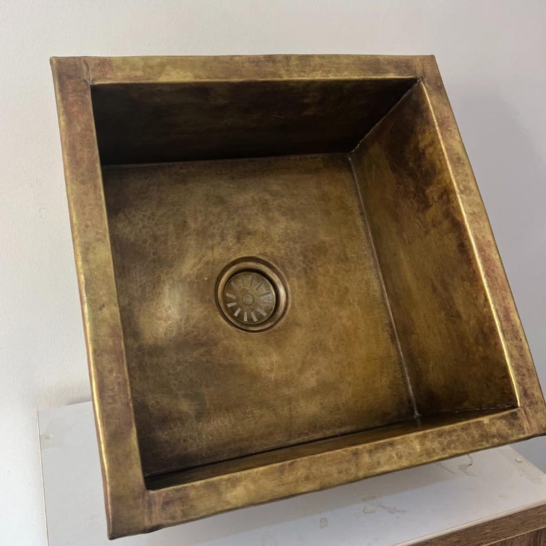 Artisan Hand-Hammered Brass Square Prep Sink