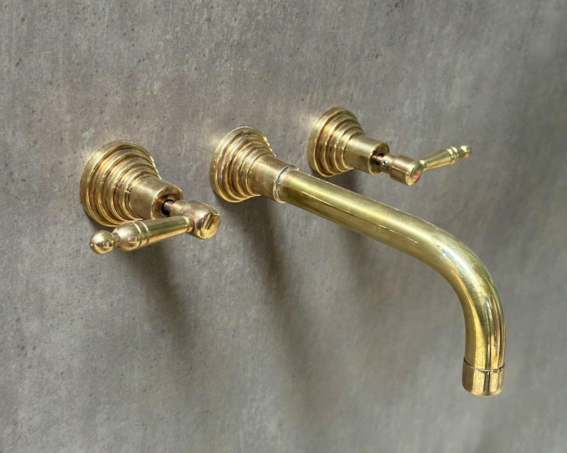 Handcrafted Wall-Mounted Brass Lever Faucet