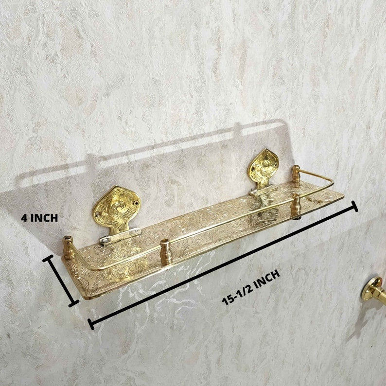 Hand-Engraved Solid Brass Wall Shelf
