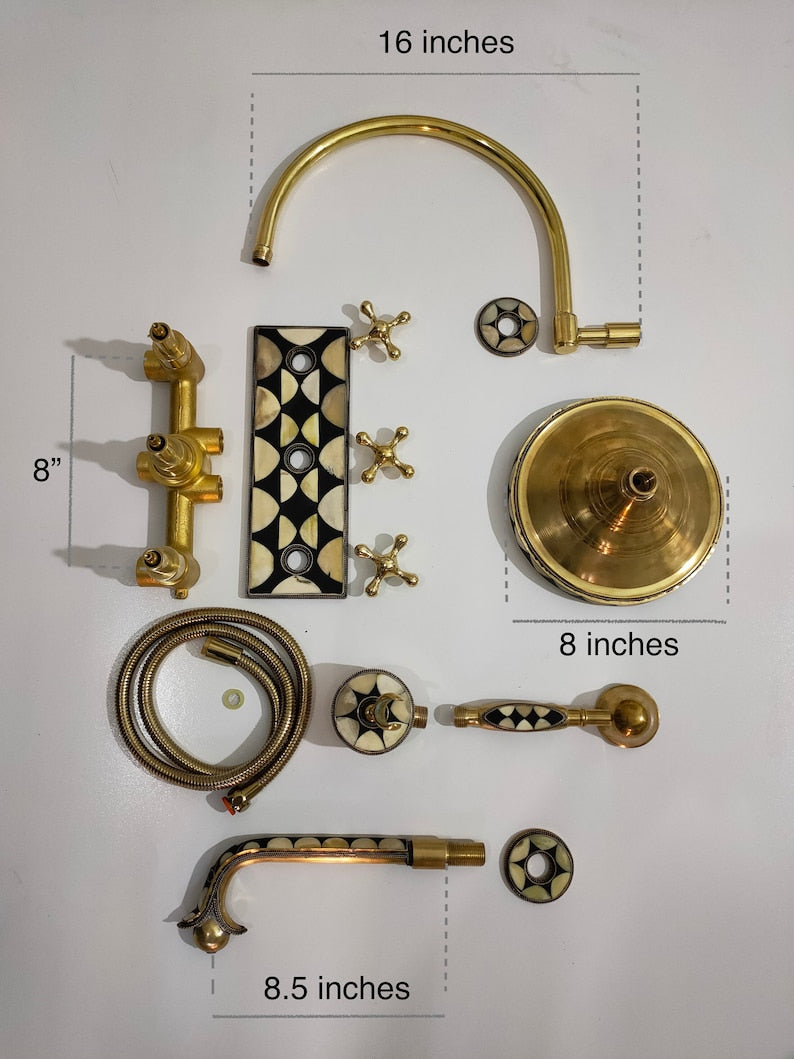 Artisan Unlacquered Brass Shower Set with Curved Gooseneck Arm