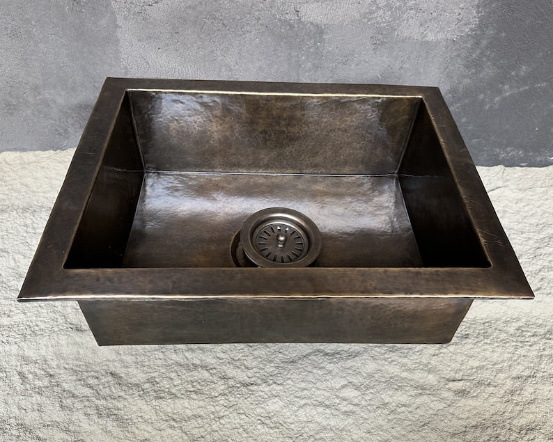 Bronze Drop-In Kitchen Basin – Aged Copper Industrial Sink
