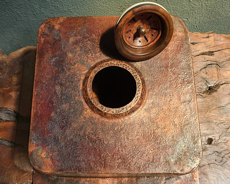 Hand-Hammered Square Copper Prep and Bar Sink