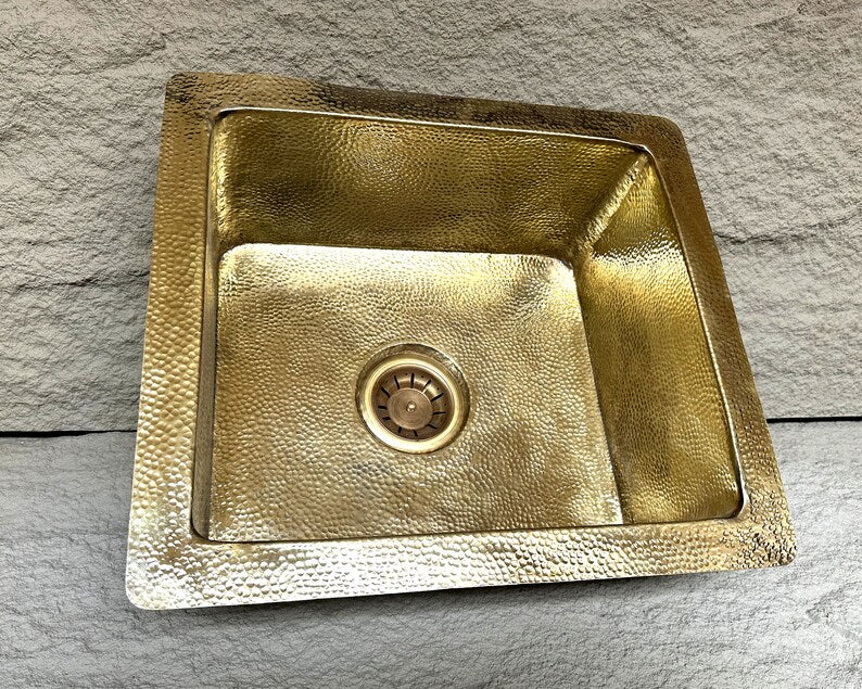 Artisan Hand-Hammered Square Brass Farmhouse Sink