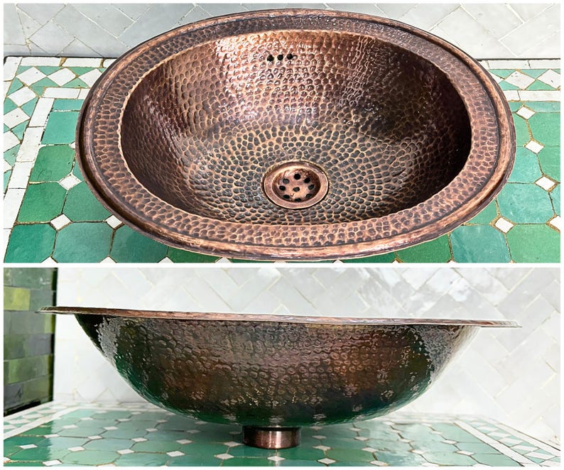 Oval Hammered Antique Copper Vessel Sink