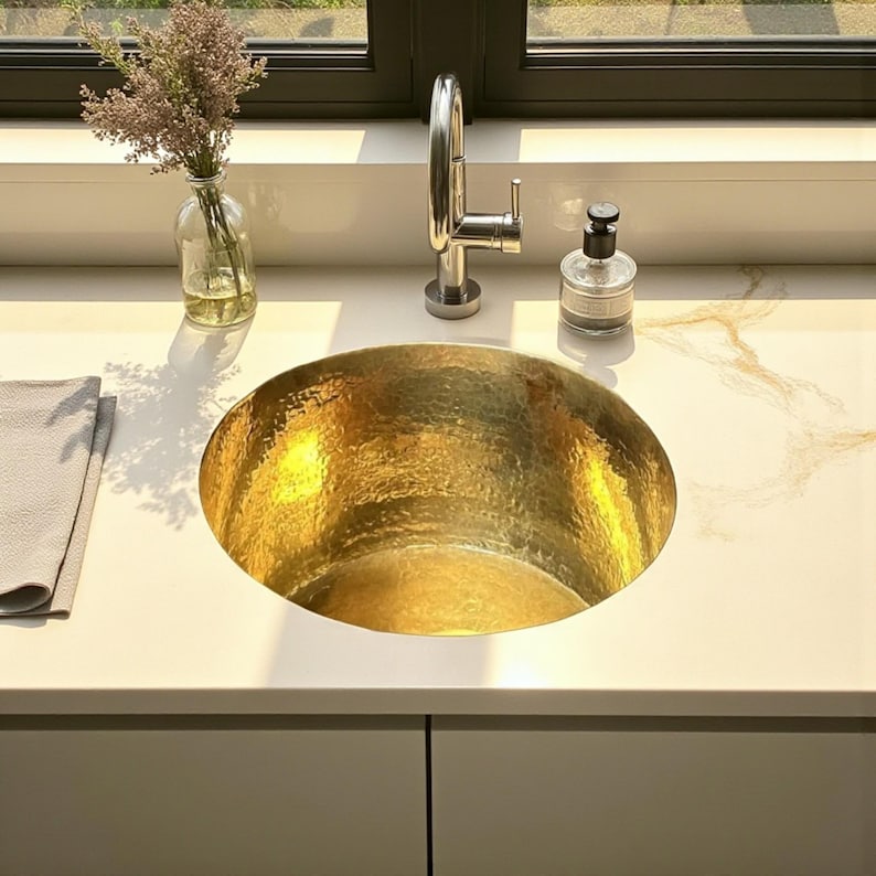 Artisan Hammered Brass Undermount Vessel Sink