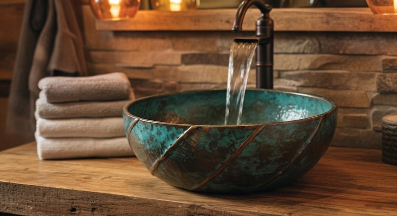 Turquoise Enamel & Hammered Copper Sink