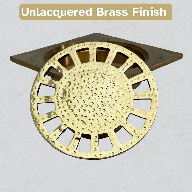 Unlacquered Brass Hammered bathroom Drain