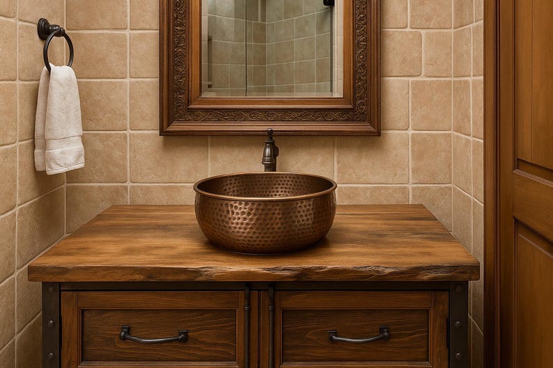 Hammered Copper Cylinder Vessel Sink