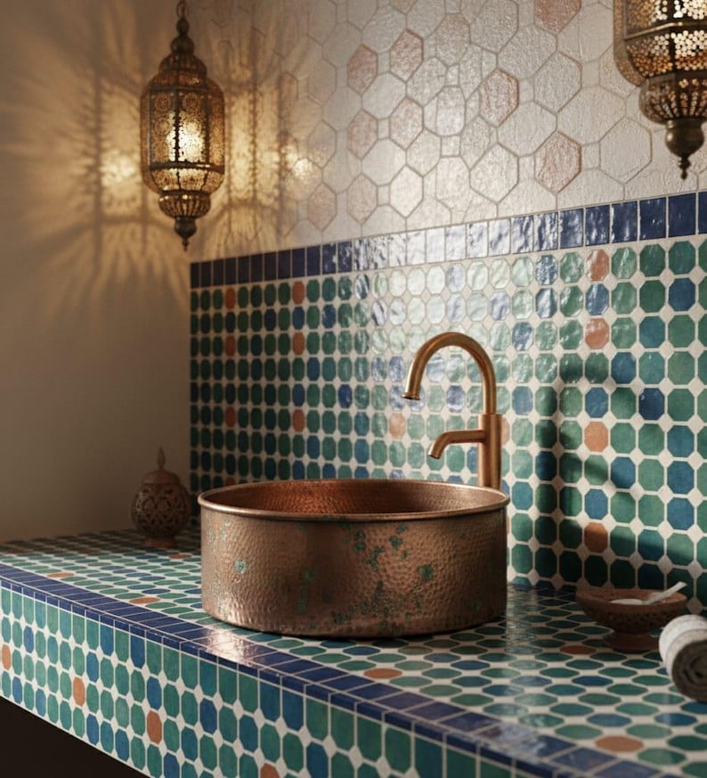 Hammered Copper Cylinder Vessel Sink
