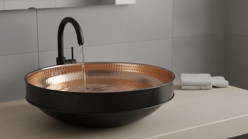 Black & Rose Copper Tiered Vessel Sink